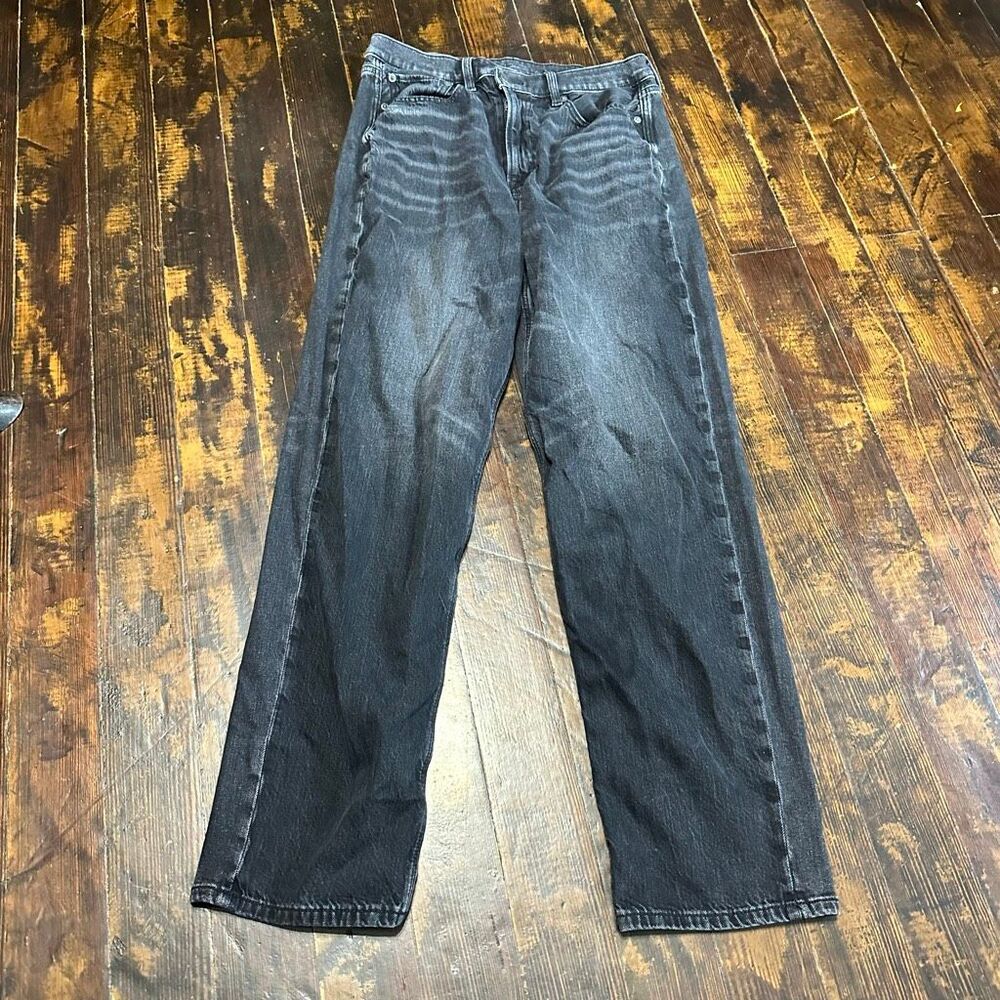 American Eagle distressed black super hi-rise baggy Straight 6 jeans